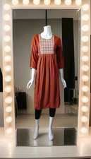 Indian Women Pink Embroidered Cotton Solid Kurta Kurti Top Tunic New Dress