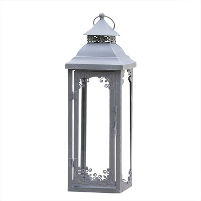Laterne BRIENNE grau aus Metall 40cm mit Verzierungen Landhausstil shabby chic