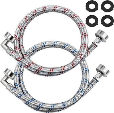 #ad 4FT Stainless Steel Washer Hoses 3 4quot; Hot Cold Water Supply Lines 2 Pack $42.08