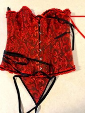 Red And Black Lace Corset Set Size Large Costume