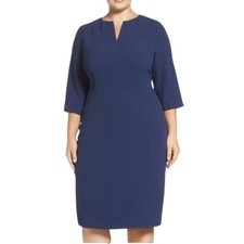 Adrianna Papell Blue Crepe Sheath Dress Size 16