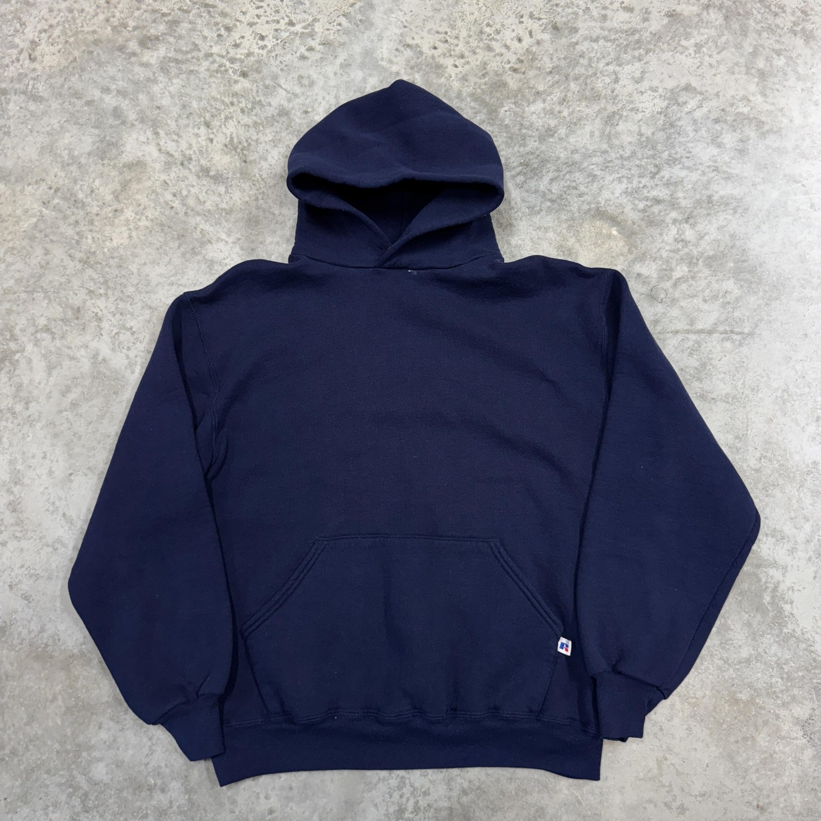 Vintage Russell Athletic Hoodie Mens Large Navy Blue Fleece Blank Made USA 90s