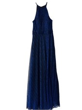 Betsy  Adam Blue Metallic Mila Long Halter Prom Formal Dress Gown, Size 2, EUC