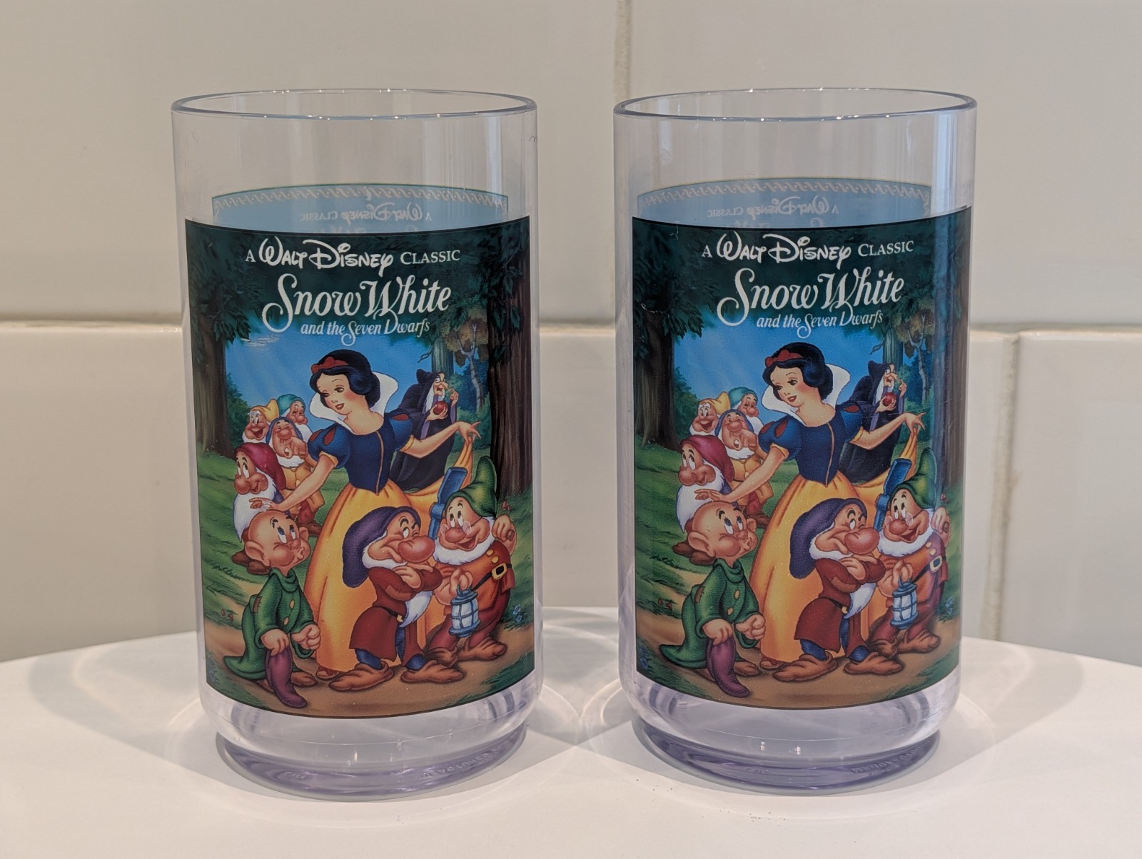 Vintage Disney Snow White Burger King Coca-Cola 1994 Plastic Tumbler Cup Set x2