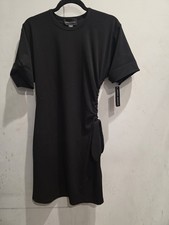 Donna Morgan Women's NWT Black Ruched Waist Sheath Dress Cuffed Sleeve Size 12