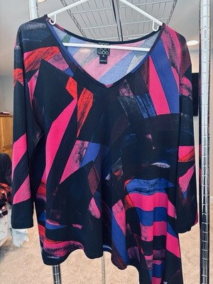Clara Sun Woo Wearable Art Tunic Top Women s XL Abstract Angled Hem Casual
