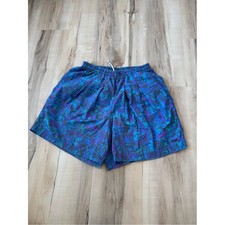 Vintage LL Bean Mens Blue Purple Patterned Swim Trunks Small Made in USA 90s