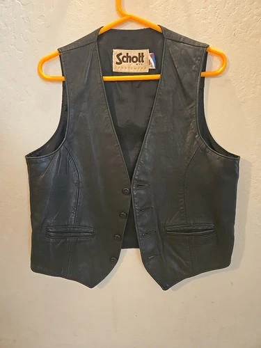 Vintage Leather Motorcycle Vest Black Schott Sportswear NYC Mens Size 40 USA