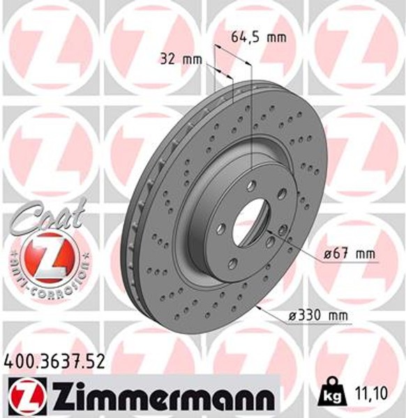 2X Zimmermann Bremsscheibe Sport Z 400.3637.52 FüR Mercedes C219 W211 X204 CLS-image
