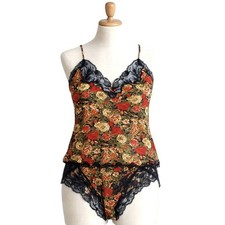 Christian Dior Lingerie Set 100 Silk Vintage 90s Bright Floral USA Union Tag