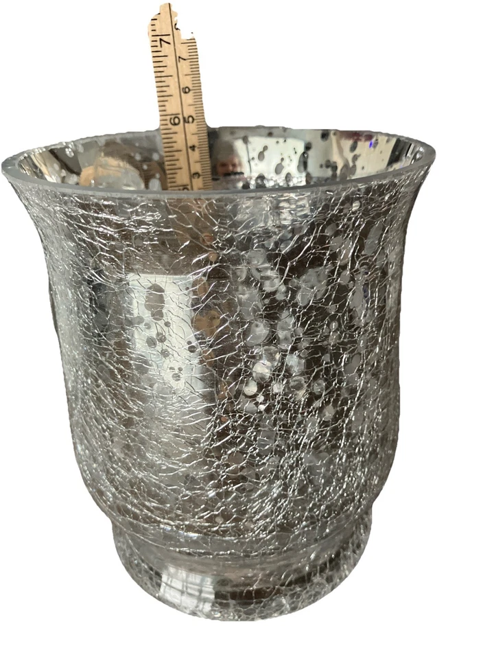 Jarrón de vidrio craquelado huracán plata candelabro votivo 6” de alto *Leer Foto 4 de 4