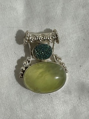 Sajen Prehnite and druzy 925 bail hung pendant