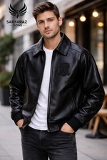 Men’s Black Leather Jacket Classic Bomber Style Premium Quality Casual Biker Jac