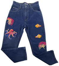 Patagonia Jeans Womens 27 Blue Denim Custom Embroidered Ocean Fish Coral