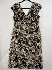 Adrianna Papell Cocktail Dress Women 10 Black/Off White Mesh Layered V Neck