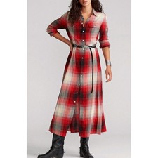 Polo RALPH LAUREN Flannel Plaid Shirt Midi Dress Size 4 *Belt Not Included*