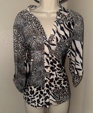 Animal Print Button Up Shirt Leopard Zebra Mixed Gold Buttons