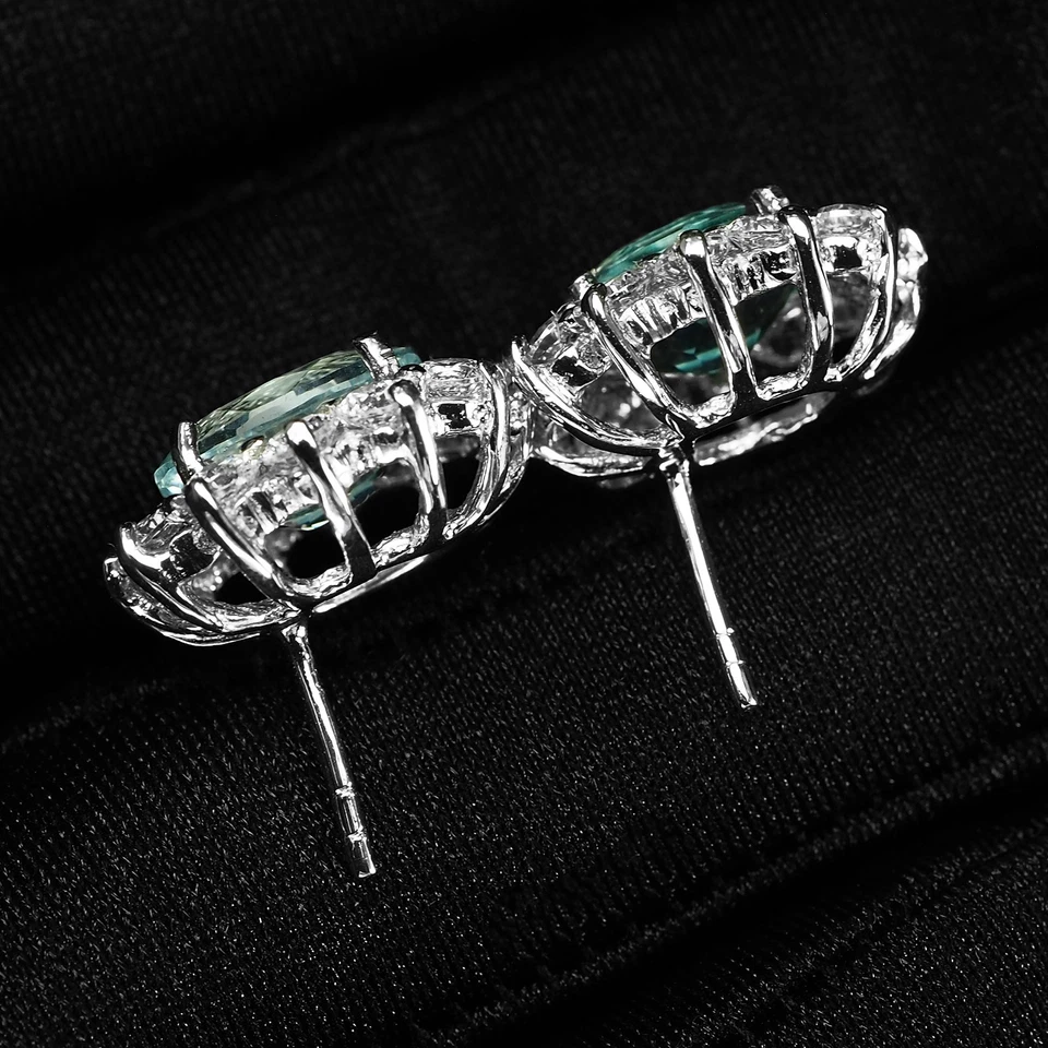 Серьги из белого золота 925 пробы с блестящим голубым аквамарином океан 4,55 карата - Изображение 4 из 4