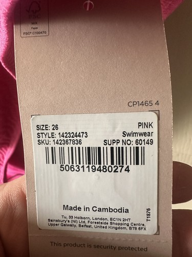 Costume da bagno monospalla rosa TU (Sainsbury’s) taglia 26 nuovo con etichetta - Foto 4 di 4