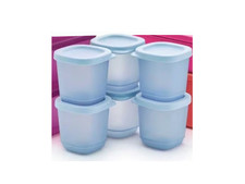 Tupperware Mini Basic Bright Square 3 oz Container Set of 6 Ice Blue New
