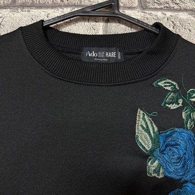 Ado x HARE Collab Side Lace-up Rose Embroidered Sweatshirts Black