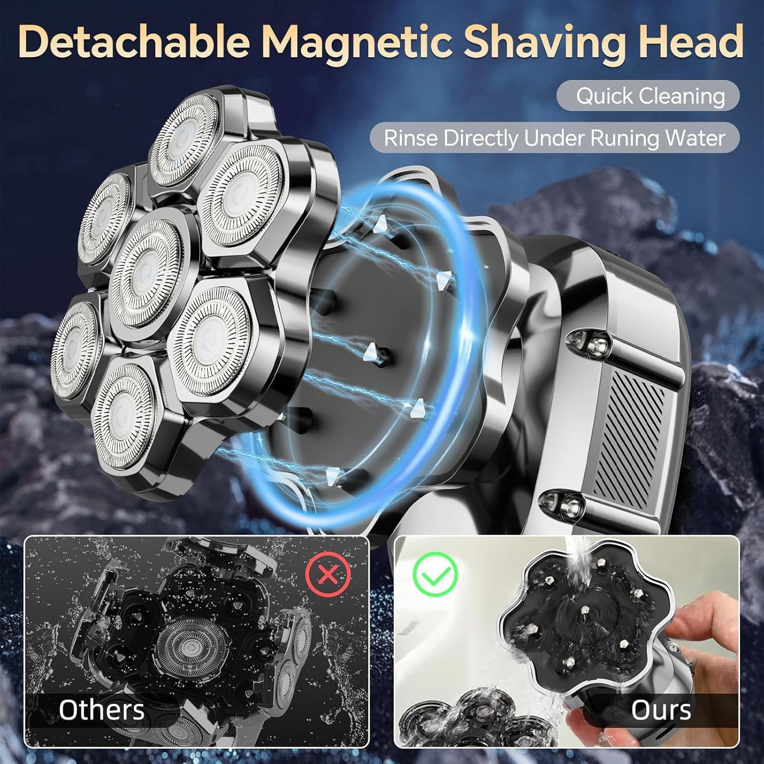 Skull Shaver Shaver Electric Palm Razor LED Cordless Rechargeable 9 Blades Wet Dry SET 3