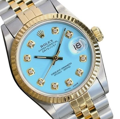 Rolex Datejust 68273 Midsize 18KY Gold & Steel Blue Diamond Dial 31mm Watch