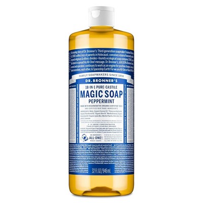 Dr Bronner's Peppermint Pure Castile Liquid Soap 32oz Organic Regenerative