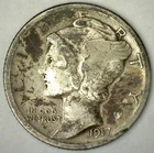 1917 D Mercury Silver Dime VF 10c US Type Coin Discolored Very Fine Denver Mint
