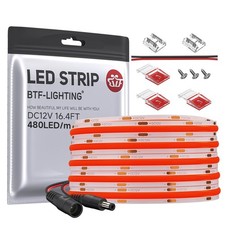 FCOB COB LED Strip Red Color 480LEDs/m 16.4FT DC12V Flexible High Density Uni...