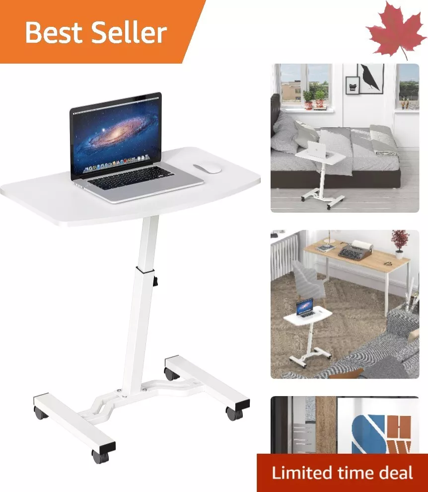 Height Adjustable Rolling Laptop Stand Desk White Height