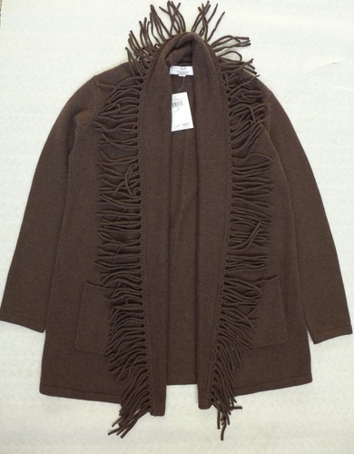 NWT MAGASCHONI 100% Cashmere Fringe Trim Shawl Collar Cardigan L $398 Dark Fudge - Picture 10 of 14