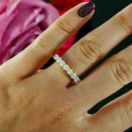 2Ct Round Cut Moissanite Half Eternity Wedding Band Ring Solid 10K Yellow Gold - Picture 1 of 12