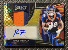 ROYCE FREEMAN 2018 Panini Select Rookie Patch Auto Gold Prizm /10 Broncos RC