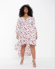 Asos Design Collective the Label exclusive volume sleeve White Red Dress UK 8