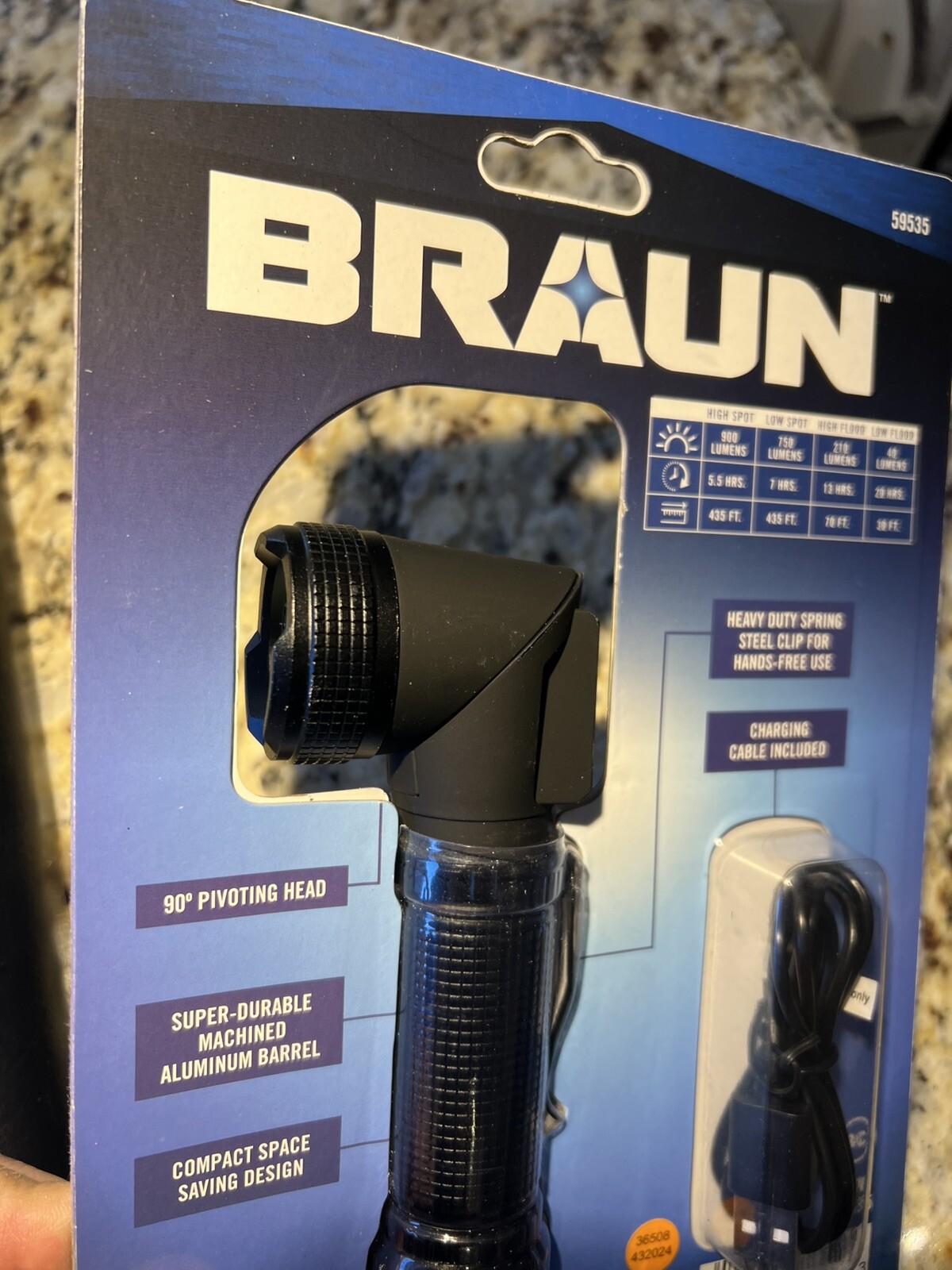 BRAUN 900 Lumen Rechargeable Swivel Head LED Flashlight 59535 Flash Torch Light