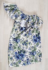 WAREHOUSE size 8 blue ONE SHOULDER DRESS floral LILY PRINT green PARTY occasion