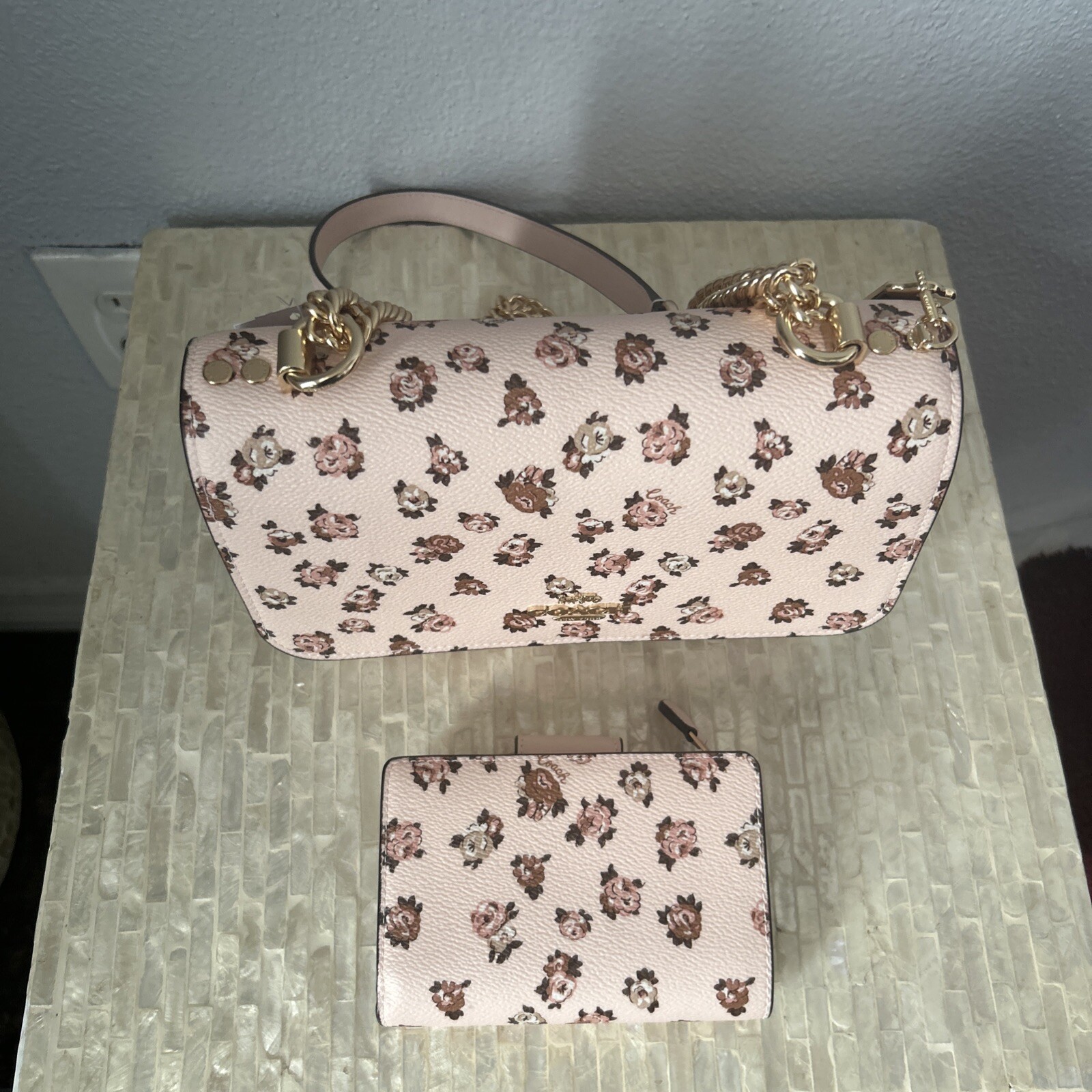 Coach Klare Crossbody Bag With Rose Print Gold/Blush Multi & Medium Wallet (Set) image 5