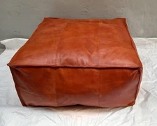 Premium Quality Leather Ottoman Footstool Pouffe Brown Handmade Genuine 30''