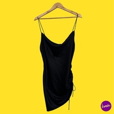 TOPSHOP Women's Satin Slip Mini Dress, Ruched Side, Black, UK 14 | EU 42 | US 10