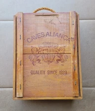 3 Bottle Wooden Wine Box with  Rope Handle and Sliding Lid Alianca Bairrada Wine