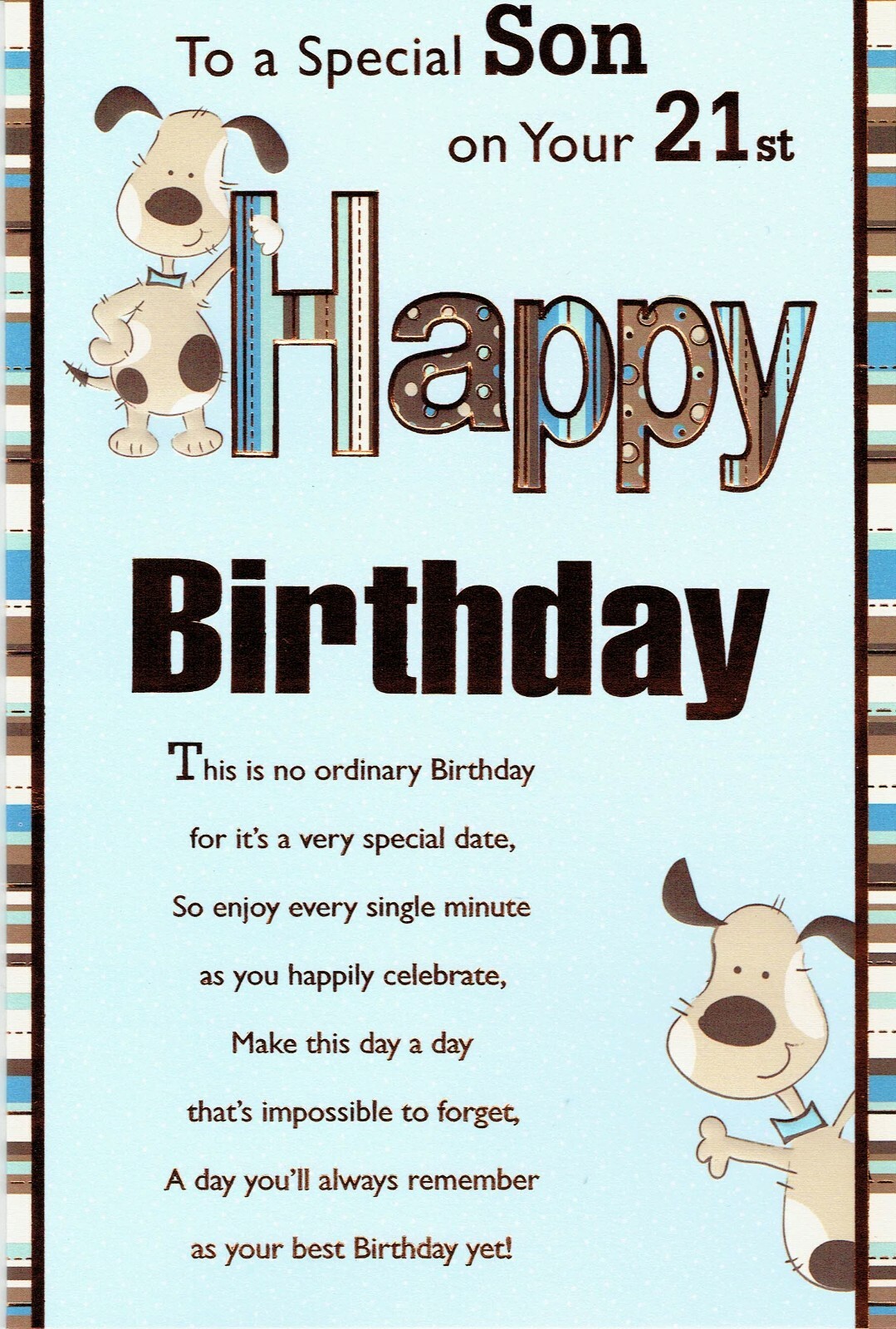 SON 21st BIRTHDAY CARD - QUALITY AGE 21 CARD Dogs Design