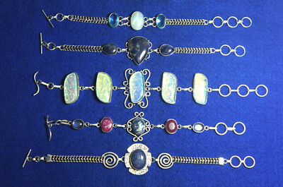 Armband mit Edelsteinen 925 Sterling Silber Opalite Labradorit uvm Damen