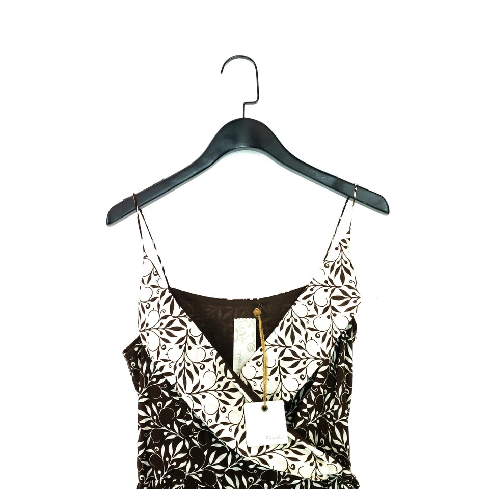 Vestido envolvente acampanado con correa de espagueti estampado de hojas marfil marrón fósil - Talla S NUEVO Foto 3 de 4