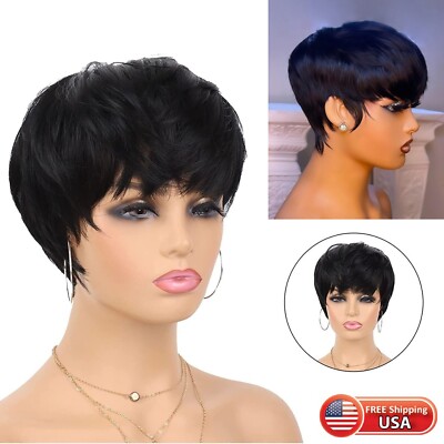 Women Pixie Cut Black Short Bob Wigs Brazilian None Lace Hairstyles Natural Wigs