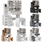 Dressing Table With Led Mirror Drawers Stool Set Makeup Desk Vanity Table Lights