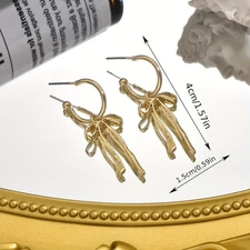 Earrings Creativity Simplicity Golden Tassel Drop Earrings Bow Temperament
