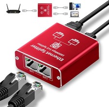 Ethernet Splitter 1 to 2 High Speed 1000Mbps, Gigabit Splitter, Red