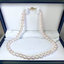 8-8.5mm Pink Japanese Akoya pearl necklace 14k solid yellow gold clasp,18"