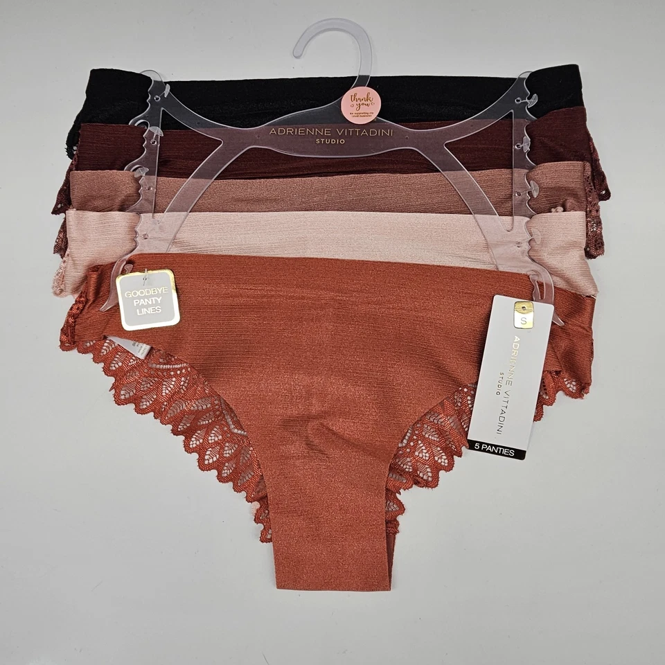 ADRIENNE VITTADINI 5 Pk Mujer S L XL Espalda Encaje Bragas Negro Marrón Beige Cobre Foto 2 de 4